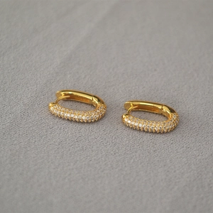 Modern 18K gold plated U-shaped hoop earrings with pave cubic zirconia stones