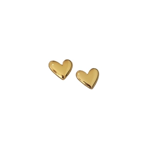 Polished heart-shaped stud earrings in bright gold finish with minimalist style