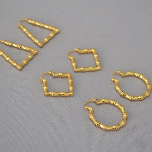 Retro Brass Gold Plated Bamboo Texture Geometric Hoop Earrings For Women Fashion Elegant Jewelry Accesssory