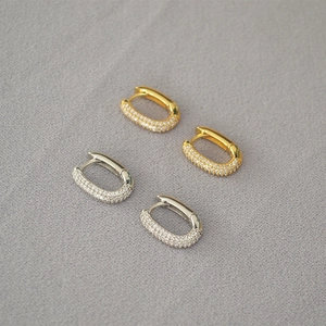 Minimalist Brass U Shaped Hoop Earrings For Women Pave Zirconia Gold Silver Plated Huggie Earrings Fashion Jewelry Accessories
