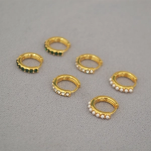 Minimalist Huggie Hoop Earrings 18K Gold Plated Brass With Imitation Artificial Pearl And Cubic Zirconia Geometric For Women