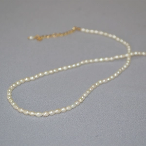 Collier élégant en perles de culture d'eau douce avec fermoir doré sur fond gris