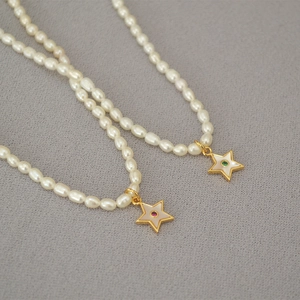 Freshwater Pearl Star Pendant Necklace For Women Star Shell Zirconia Inlaid Gold Plated Gentle Clavicle Chain Jewelry