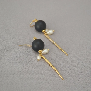 Baroque Freshwater Pearl Black Bead Long Tassel Drop Earrings For Women Brass Zirconia Gold Plated Elegant Vintage Jewelry