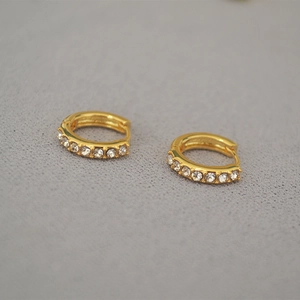 Minimalist gold-plated hoop earrings with sparkling white cubic zirconia inlays