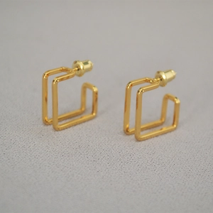 Minimalist Geometric Square Hollow Brass 18K Gold Plated Stud Earrings With 925 Sterling Silver Earring Post For Women Daily Jewelry