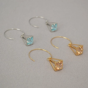 Modern Geometric Pyramid Cage Zirconia Inlaid Brass Gold Plated Drop Earrings For Women Edgy Fashion Hollow Out Jewelry