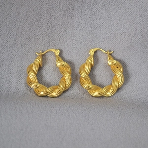 Vintage Gold Twisted Rope Hoop Earrings Minimalist Copper Woven Circle Earrings For Women Fashion Jewelry Accessories Gift