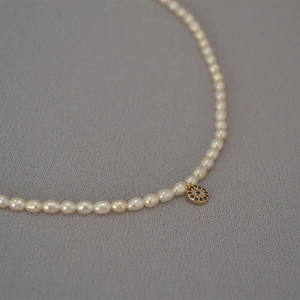 French Vintage Elegant Freshwater Pearl Necklace For Women Gold Plated Alloy Evil Eye Zirconia Pendant Choker Necklace