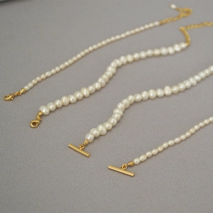 Elegant French Style Irregular Freshwater Rice Artificial Pearl Bracelet Gold Plated Toggle Clasp Lobster Clasp Simple Jewelry Women