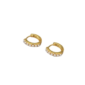 Elegant gold-plated hoop earrings with small white pearls for minimalist daily fashion