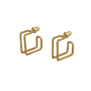 Modern gold-plated double-layer geometric square stud earrings with minimalist lines