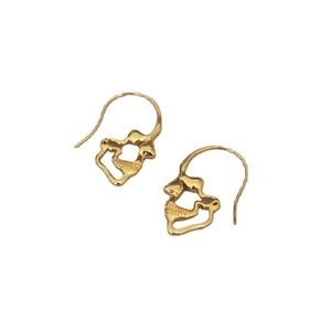 Gothic style gold plated brass skull drop earrings with hook closure for women