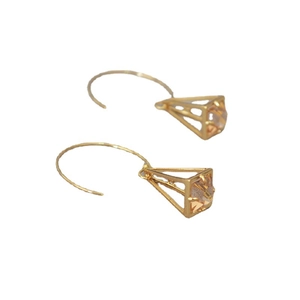 Minimalist gold pyramid cage drop earrings with sparkling amber zircon stone inlay
