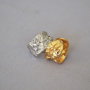 Irregular hammered lava texture gold and silver wide adjustable open cuff rings