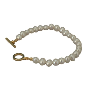 French minimalist irregular freshwater pearl bracelet with golden metal OT clasp closure