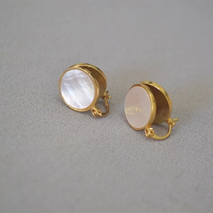 Créoles Rondes Laiton Plqué Or 18K Nacre Incrustation Double Face Bijoux Rétro Français Minimalistes Pour Femmes