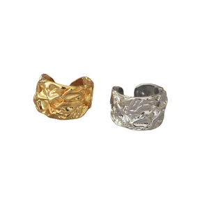 Adjustable wide brass rings with gold and silver hammered lava texture finish