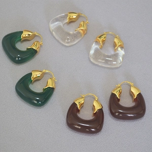Exaggerated U-Shape Translucent Resin Hoop Earrings For Women 18K Gold Plated Brass Chunky Geometric Fashion Jewelry Gift