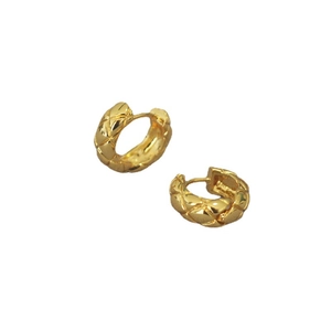 Minimalist gold plated brass hoop earrings with quilted pattern texture for women