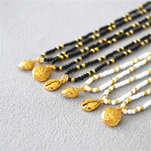 Bohemian Summer Marine Style Bead Necklace With Gold Plated Sea Snail Conch Pendant Adjustable Chain Jewelry For Women