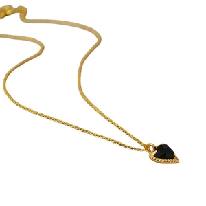Gold-plated brass necklace with black faceted heart pendant and micro-paved cubic zirconia