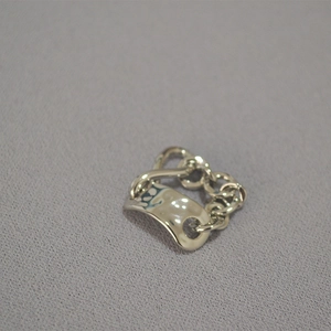 Close-up of silver punk ring featuring a smooth metal plate and chunky Cuban chain link