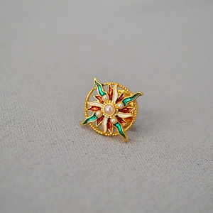 Broche Tournesol en Laiton Plaqué Or Vintage Émail Fait Main Avec Fausse Künstliche Perle Épingle de Col Élégante Bijoux Femme