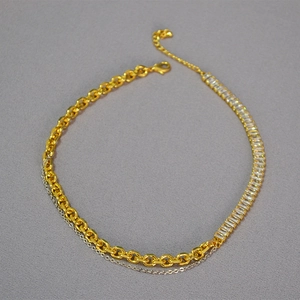 Mixed gold and silver chain necklace with rectangular cubic zirconia accents