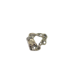 Modern silver irregular lava texture and chain link asymmetric minimalist ring