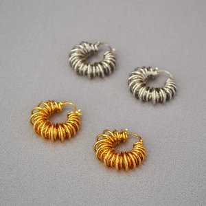 Vintage Brass Spiral Coil Hoop Earrings Gold Silver Plated Wrapped Spring Circle Geometric Statement Earrings For Women