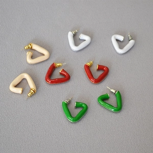 French Niche Geometric Triangle Brass Gold Plated Handmade Enamel Minimalist Earrings With 925 Sterling Silver Post For Women