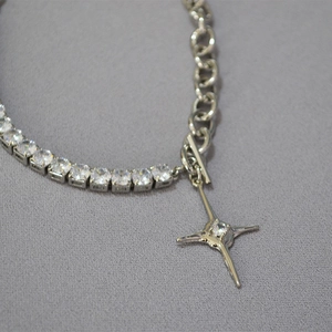 Silver-plated chain necklace with North Star pendant and sparkling cubic zirconia stones