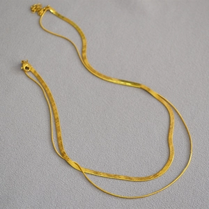 Minimalist Stainless Steel Double Layered Necklace For Women Gold Silver Plated Herringbone Snake Blade Chain Choker Jewelry