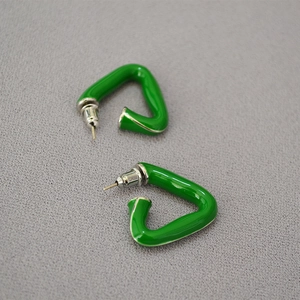 Minimalist French style grass green triangular enamel geometric stud earrings for women