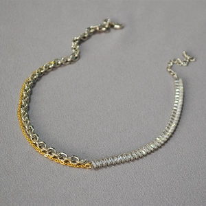 Two-tone Cuban chain necklace with sparkling square cubic zirconia and adjustable lobster clasp