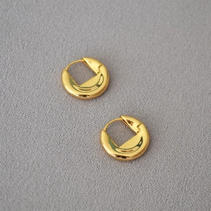 Boucles d'Oreilles Créoles Circulaires en Laiton Poli Minimaliste Français Plaqué Or 18K Pour Femmes Bijoux Géométriques Vintage