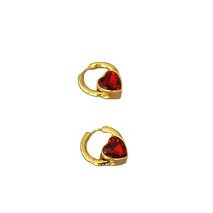 Élégantes boucles d'oreilles cœur plaquées or avec verre rouge double face style huggie