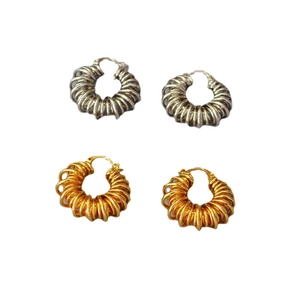 Retro retro brass gold and silver twisted telephone wire hoop earrings in pair
