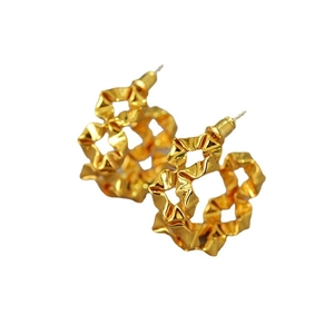 Modern gold-plated pleated wave hoop earrings with unique wrinkled metal texture for women
