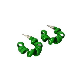 Boucles d'oreilles spirales vert émeraude modernes en laiton doré brillant de haute qualité