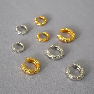 French Minimalist Lava Texture Irregular Geometric Hoop Earrings For Women Personalized Design Brass Electroplated Gold Silver Jewelry