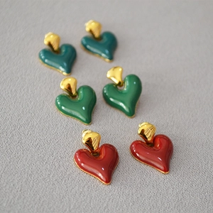 Vintage Heart Enamel Stud Earrings With 925 Sterling Silver Earring Post Copper Gold Plated Colorful Love Jewelry For Women
