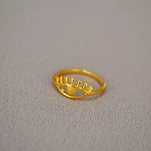 Minimalist gold-plated brass eye-shaped open ring with unique eyelash design for women