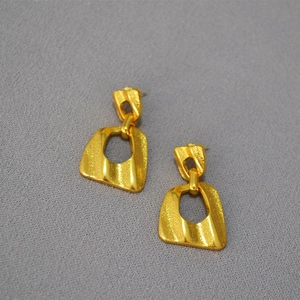Vintage Brass Irregular Geometric Stud Earrings With 925 Sterling Silver Earring Post Distressed Gold Plated Hollow Earrings For Women