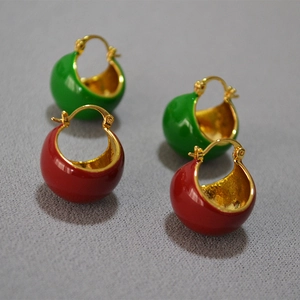 Boucles d'Oreilles Créoles en Émail Vintage Français pour Femmes Laiton Plaqué Or Artisanales Goutte d'Huile Géométriques Bijoux de Mode