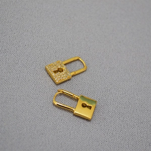 Chic gold-plated padlock earrings with micro-pave cubic zirconia and mirror finish
