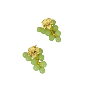 Vintage gold leaf and translucent green grape drop earrings with 925 silver posts