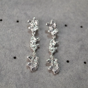 Modern liquid metal lava texture earrings in S925 silver with a long irregular design