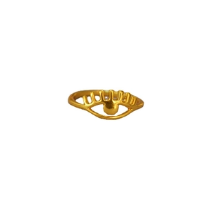 Minimalist gold-plated brass eye-shaped open ring for women on a clean white background